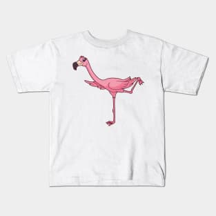 Cartoon flamingo doing yoga Kids T-Shirt